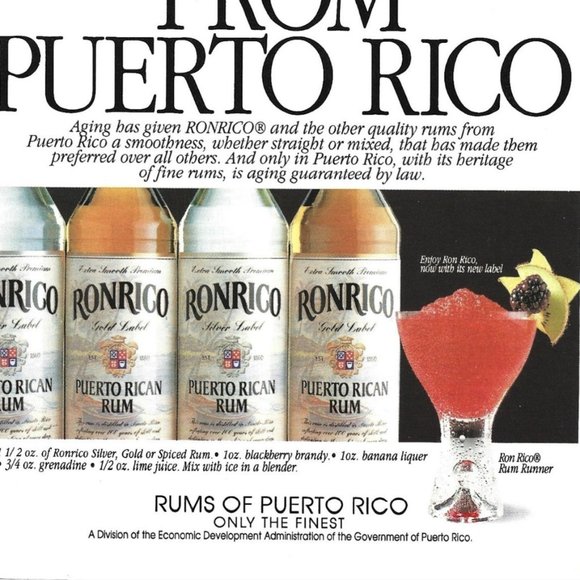 Ronrico Puerto Rico Rum AD Rum Runner Drink 1990s  Vintage Print Ad - Picture 2 of 2